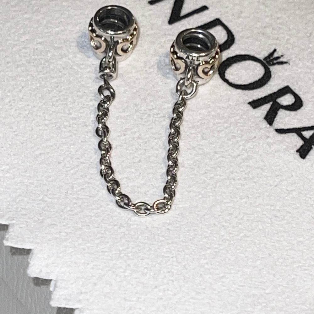Pandora Hearts Safety Chain in Sterling Silver with 14K Gold Hearts - Picture 2 of 2
